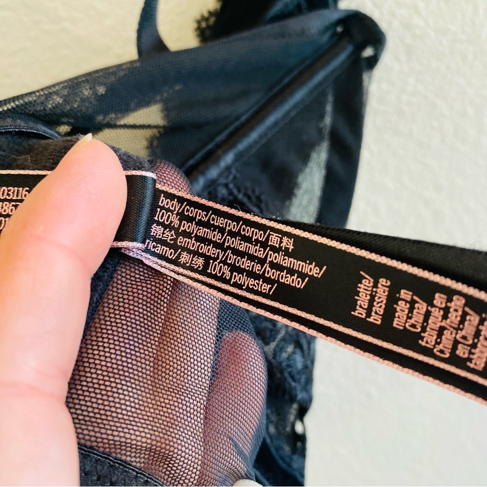 VS Luxe sexy liquid satin mesh lace velvet black bralette - Picture 7 of 7
